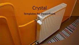  Presentation with black copper radiator of engine - Colorful slides enhanced with flowering cherry branch in pink tones in the early spring in the garden backdrop and a coral colored foreground