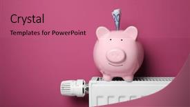 Presentation with piggy bank - Beautiful slides featuring heating radiator with temperature regulator backdrop and a coral colored foreground