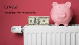  Presentation with piggy bank - Cool new slide deck with heating radiator with temperature regulator backdrop and a red colored foreground