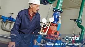  Presentation with system engineering - Audience pleasing slide set consisting of heating system open the valve backdrop and a ocean colored foreground