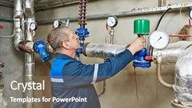  Presentation with system engineering - Audience pleasing presentation design consisting of heating system open the valve backdrop and a violet colored foreground