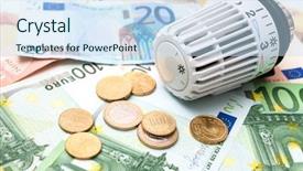  Presentation with heating and cooling - Theme consisting of heating thermostat with money expensive background and a sky blue colored foreground