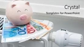  Presentation with bank - Slide set enhanced with heating thermostat with piggy bank background and a light gray colored foreground