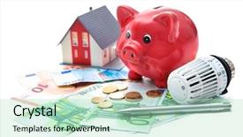  Presentation with piggy bank - Slide deck featuring heating thermostat with piggy bank background and a mint green colored foreground
