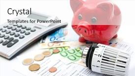  Presentation with piggy bank is evil - Audience pleasing slide set consisting of heating thermostat with piggy bank backdrop and a pink colored foreground