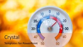  Presentation with hot thermometer - Presentation enhanced with heatwave - outdoor thermometer with celsius scale background and a gold colored foreground