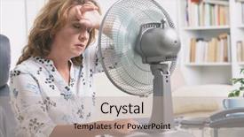  Presentation with heat and thermodynamics - Colorful slide set enhanced with heatwave - woman suffers from heat while backdrop and a  colored foreground