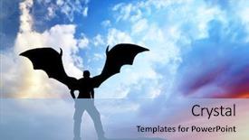  Presentation with sky diving man falling - Presentation enhanced with heaven hell - silhouette of deamon man background and a light blue colored foreground