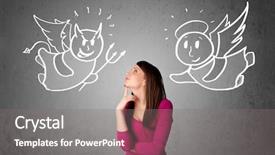  Presentation with devil angel - Slide deck enhanced with heaven hell - young woman standing background and a gray colored foreground