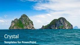  Presentation with earth moving construction heavy equipment - Presentation theme featuring heaven on earth desert island background and a ocean colored foreground