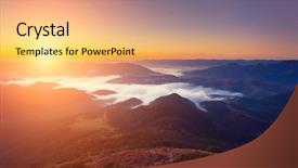  Presentation with foggy - Slide set consisting of heaven shining earth - beautiful foggy hills glowing background and a coral colored foreground