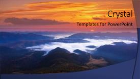  Presentation with filtered sunlight path - Colorful slide set enhanced with heaven shining earth - beautiful foggy hills glowing backdrop and a gold colored foreground