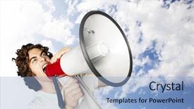  Presentation with blue sky - Amazing presentation theme having heavenly voice - portrait of young man shouting backdrop and a light blue colored foreground