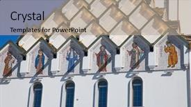  Presentation with church - Presentation design enhanced with heavens gate - all saints church in minsk background and a mint green colored foreground