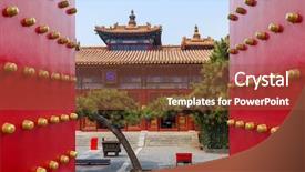  Presentation with lama - PPT theme having heavens gate - lama yonghe temple in beijing background and a tawny brown colored foreground
