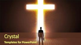  Presentation with cross - Cool new PPT layouts with heavens gate - man looking at bright cross backdrop and a tawny brown colored foreground