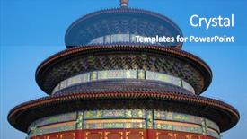  Presentation with heaven - Slide set consisting of heavens gate - temple of heaven at sunset background and a teal colored foreground
