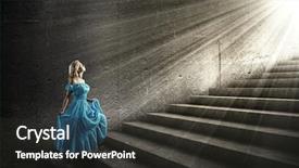  Presentation with stairs - PPT theme enhanced with heavens gate - young blond woman in blue background and a dark gray colored foreground
