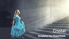  Presentation with stairs - Slide set enhanced with heavens gate - young woman in blue dress background and a dark gray colored foreground