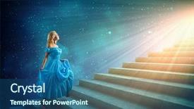  Presentation with walking - Colorful slides enhanced with heavens gate - young woman in blue dress backdrop and a ocean colored foreground