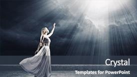  Presentation with dress for success - Cool new slide set with heavens gate - young woman in white long backdrop and a ocean colored foreground