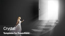  Presentation with stepping - PPT theme featuring heavens gate - young woman in white long background and a dark gray colored foreground
