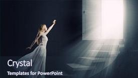  Presentation with stepping - Slides featuring heavens gate - young woman in white long background and a tawny brown colored foreground