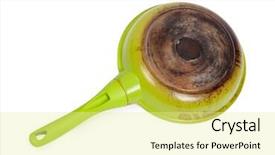  Presentation with frying - Slide deck enhanced with heavy ceramic - dirty frying pan isolated background and a  colored foreground