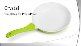  Presentation with frying - Amazing theme having heavy ceramic - frying pan isolated on white backdrop and a  colored foreground