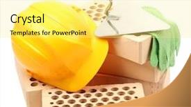  Presentation with white bricks - Colorful presentation theme enhanced with heavy ceramic - new bricks and building tools backdrop and a blonde colored foreground