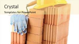  Presentation with white bricks - Beautiful PPT theme featuring heavy ceramic - new bricks and building tools backdrop and a blonde colored foreground