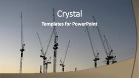  Presentation with construction cranes - PPT theme enhanced with heavy construction - building cranes at sunset background and a gray colored foreground