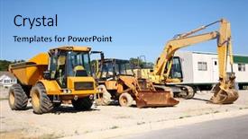  Presentation with heavy equipment - Cool new PPT theme with heavy construction equipment at work backdrop and a light blue colored foreground