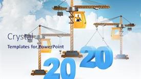  Presentation with crane - Beautiful PPT theme featuring heavy crane lifting numbers in year of 2020 concept backdrop and a sky blue colored foreground
