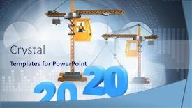  Presentation with crane - Beautiful slide deck featuring heavy crane lifting numbers in year of 2020 concept backdrop and a sky blue colored foreground