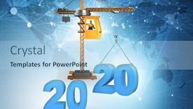  Presentation with candles for 2020 new year - Beautiful PPT theme featuring heavy-crane-lifting-numbers backdrop and a light blue colored foreground