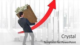  Presentation with carrying school bag - Presentation design enhanced with heavy data - businessman carrying bag of dollars background and a light gray colored foreground