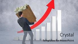  Presentation with bag - Audience pleasing theme consisting of heavy data - businessman carrying bag of dollars backdrop and a light gray colored foreground