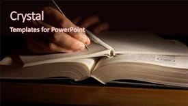  Presentation with taking notes - Audience pleasing presentation theme consisting of heavy data - hand with pen taking notes backdrop and a wine colored foreground