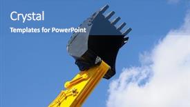  Presentation with bulldozer - Presentation with heavy duty - bulldozer shovel opposite blue sky background and a teal colored foreground