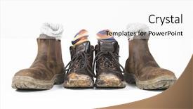  Presentation with boot camp boots - Audience pleasing theme consisting of heavy duty - dirty hiking boots and socks backdrop and a white colored foreground