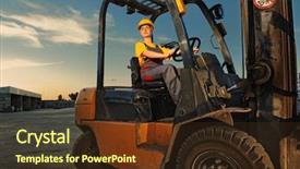  Presentation with cargo - Beautiful presentation theme featuring heavy duty - female worker driving cargo truck backdrop and a tawny brown colored foreground