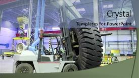  Presentation with tyre - Audience pleasing PPT layouts consisting of heavy duty - forklift with giant size tyre backdrop and a seafoam green colored foreground