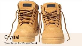  Presentation with boot camp boots - Audience pleasing slides consisting of heavy duty - hiking boots isolated over white backdrop and a coral colored foreground