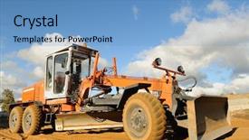  Presentation with bulldozer - Cool new presentation theme with heavy duty - road grader bulldozer over blue backdrop and a teal colored foreground