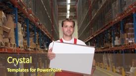  Presentation with box - Presentation theme featuring heavy duty - young worker in uniform carrying background and a tawny brown colored foreground