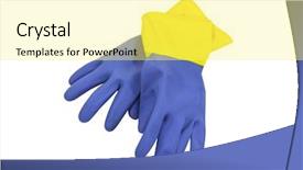  Presentation with rubber gloves - PPT theme with heavy duty household rubber cleaning gloves background and a yellow colored foreground