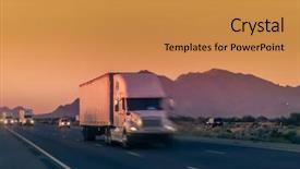  Presentation with haulage - Colorful presentation design enhanced with haulage - heavy duty truck lorry traveling backdrop and a gold colored foreground