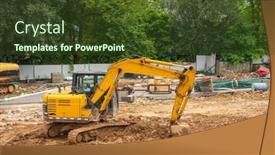  Presentation with blue sky - PPT theme enhanced with heavy-earth-mover-with-blue background and a tawny brown colored foreground