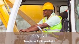  Presentation with excavator - Presentation enhanced with heavy equipment - african american man operates excavator background and a coral colored foreground